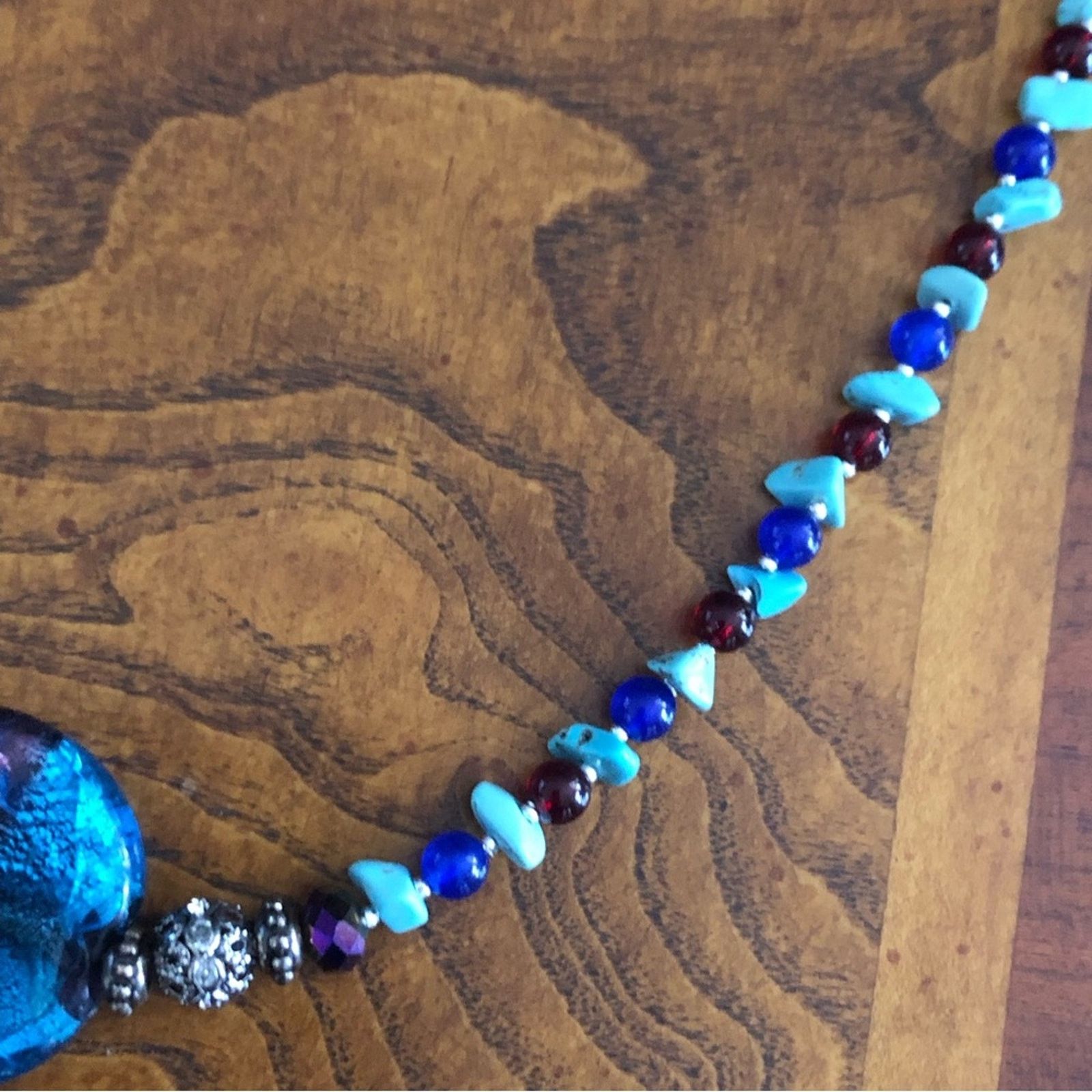 Handmade Handcrafted crackle glass howlite lazurite garnet necklac Size ONE SIZE - 9 Thumbnail