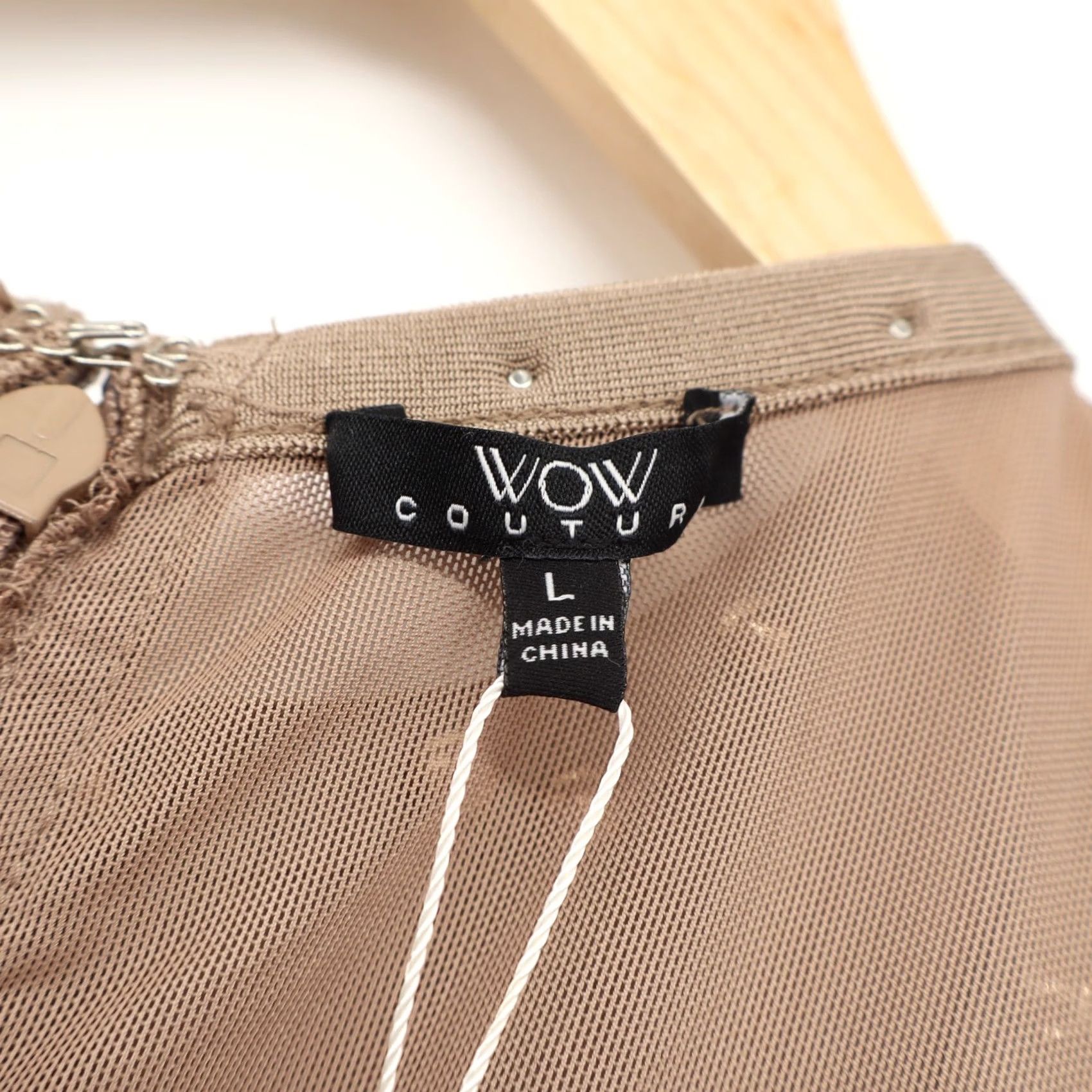 Vintage WOW Couture Bodycon Dress Beige Gold Studs Bandage Cocktail Party Sand L NWT Women Size L / US 10 / IT 46 - 4 Thumbnail
