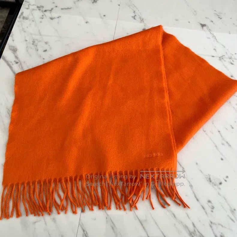 Hermes Hermes Orange cashmere fringed scarf Size ONE SIZE - 1 Thumbnail