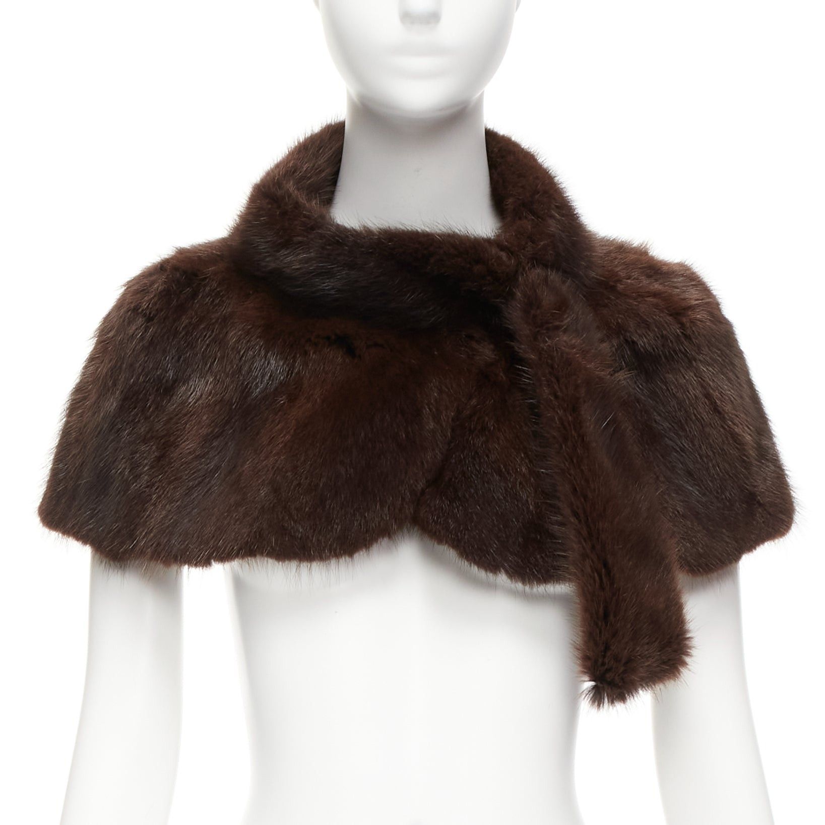 image of Marni Brown Genuine Fur Logo Leaf Lined Loop Through Capelet Stole It38 Xs, Women's