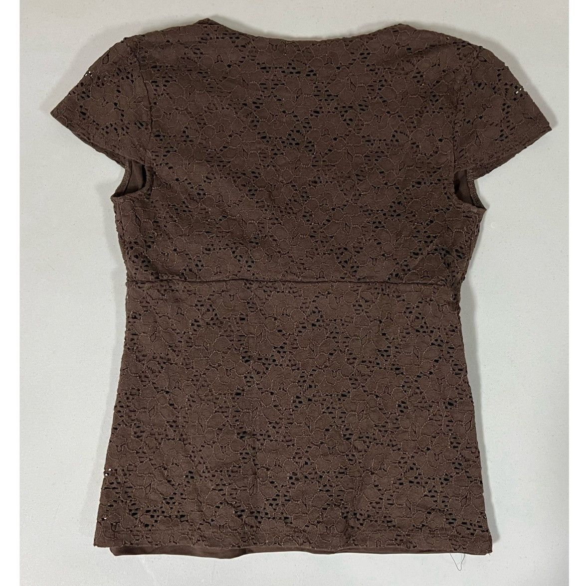 Charter Club Brown Eyelet Floral Short Sleeve Shirt Top Blouse Size S 🤎✨ Size S / US 4 / IT 40 - 3 Thumbnail