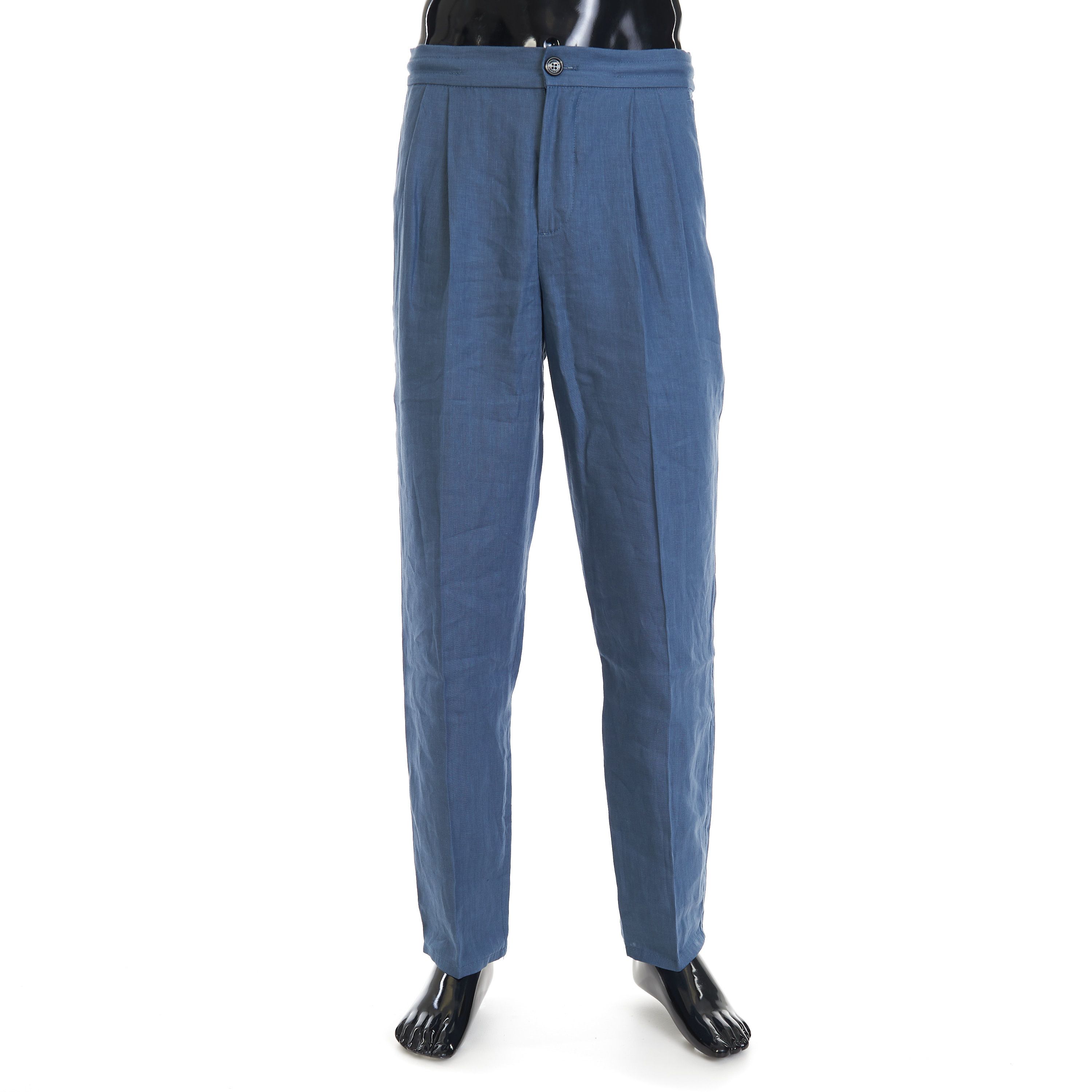 Relaxed Fit Trousers - Drawstring Double Pleats Linen