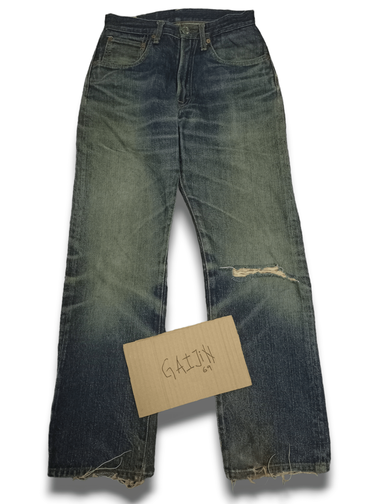 image of Vintage 45Rpm Studio Japan Mud Wash Distressed Jeans in Blue, Men's (Size 26)