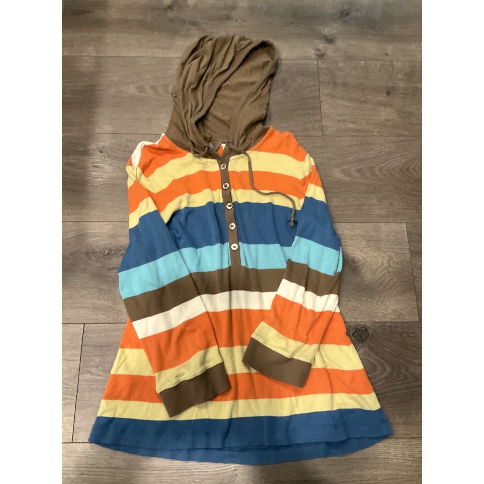 Tommy Bahama Tommy Bahama Striped Button Down Jacket Sweatshirt Full Zip Cowl Neck Pockets Drawstrings Women XS Multicolor Jersey 100% Cotton Activewear Size XS / US 0-2 / IT 36-38 - 2 Thumbnail
