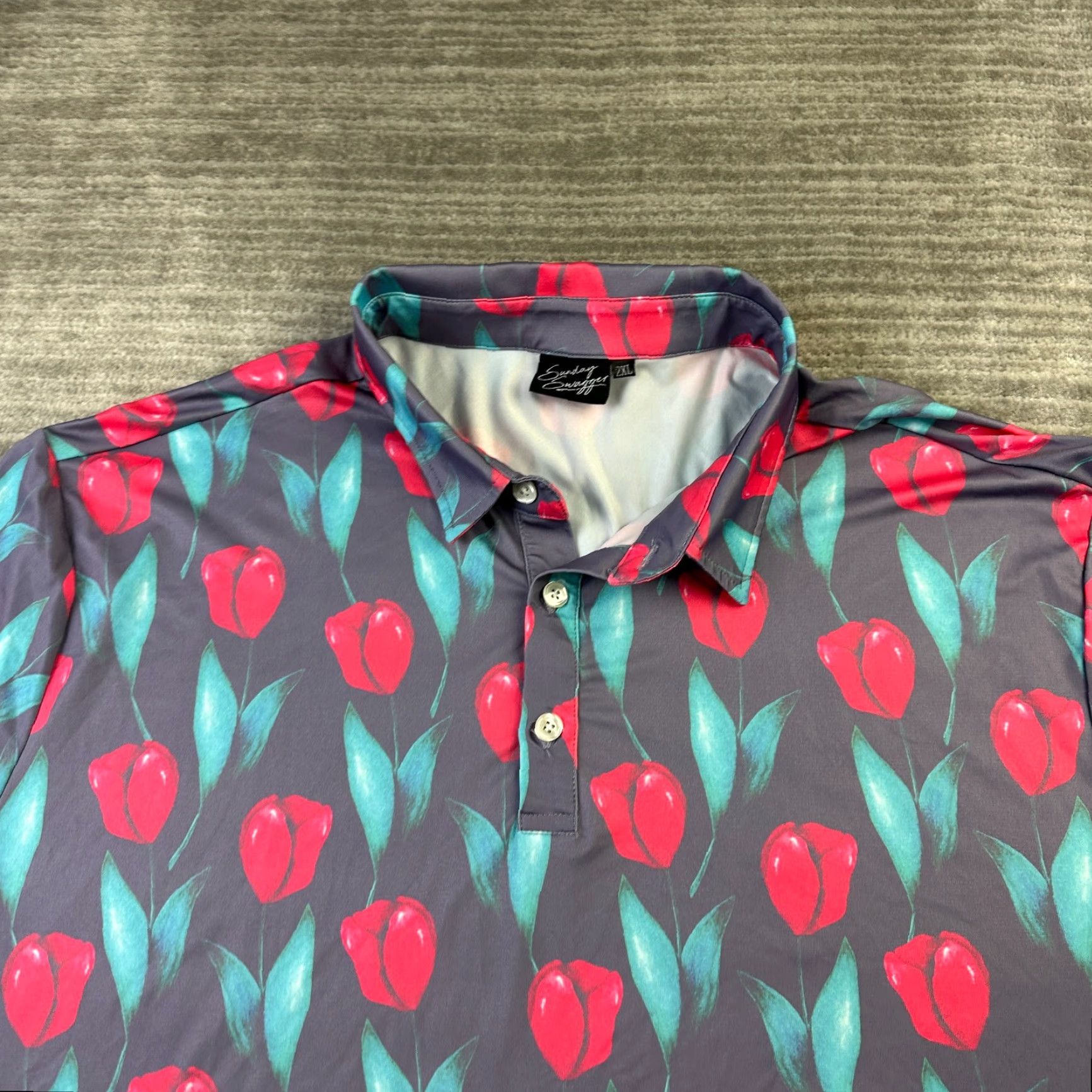 Vintage Sunday Swagger Polo Mens 2XL All Over Print Floral Golf Size US XXL / EU 58 / 5 - 3 Thumbnail