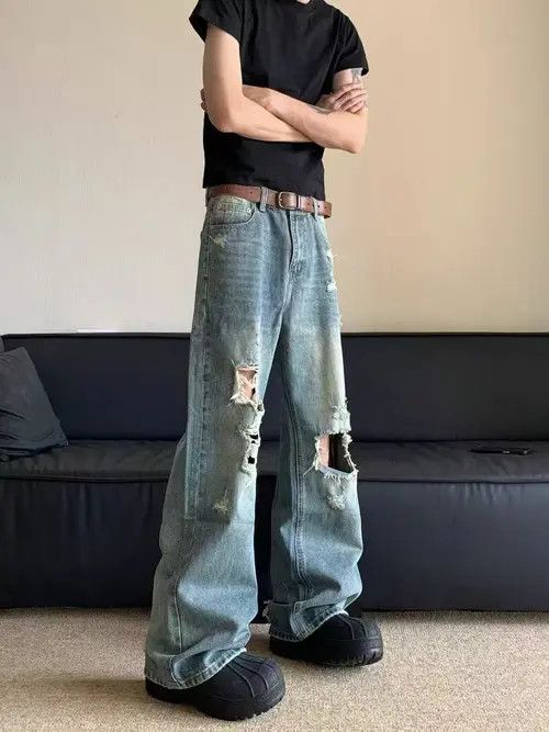 VIBE High street vintage ripped and blasted straight baggy jeans Size US 34 / EU 50 - 6 Thumbnail