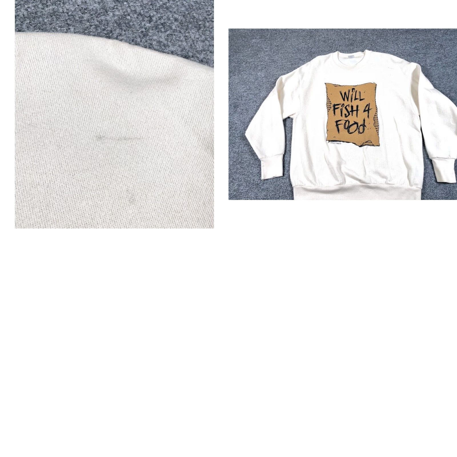 Delta VINTAGE Delta Sweatshirt Shirt Men XL Ivory "Will Fish for Food" 90s Humor Dad Graphic Print Pullover Crew Neck Size US XL / EU 56 / 4 - 8 Thumbnail