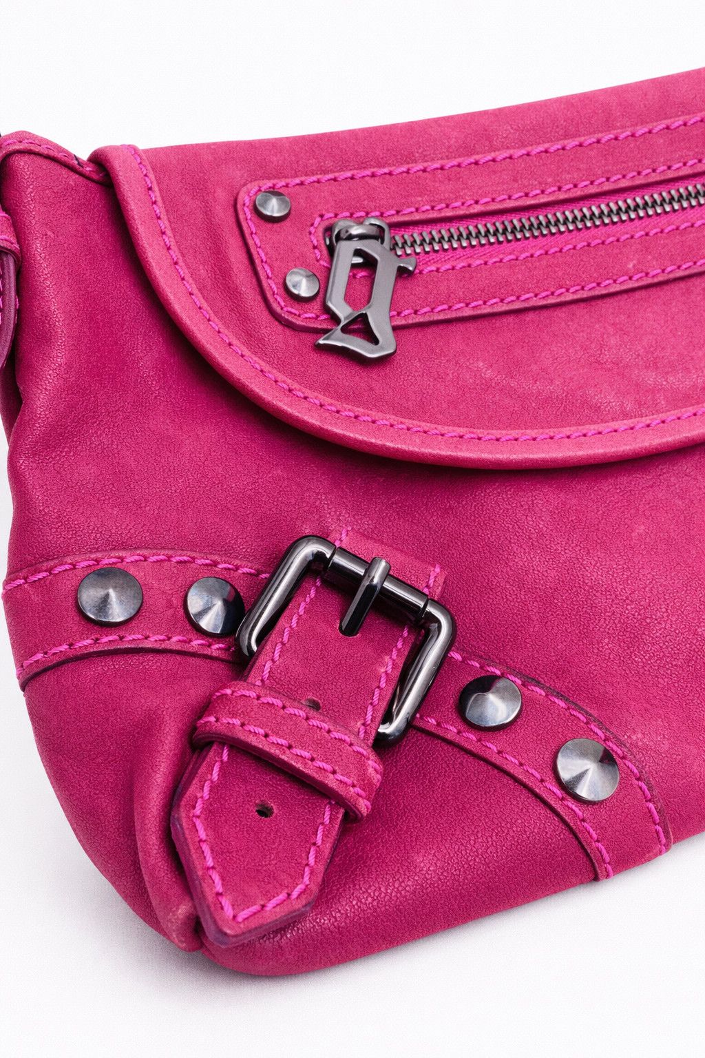 John Galliano John Galliano Pink Studded Leather Gazette Shoulder Bag Size ONE SIZE - 7 Thumbnail