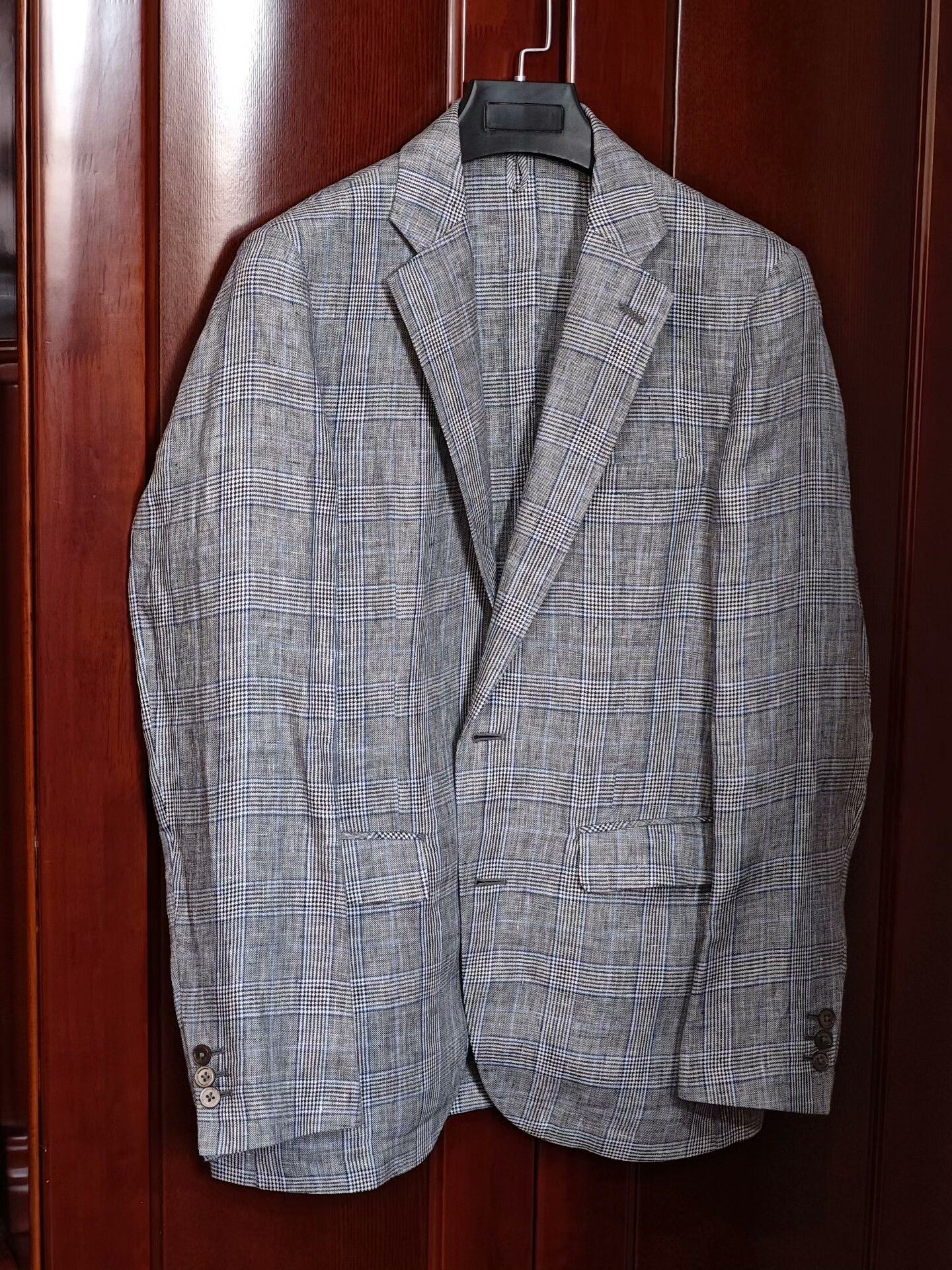 Japanese Brand Custom Gray Blue Plaid Linen Blazer Size US M / EU 48-50 / 2 - 1 Thumbnail