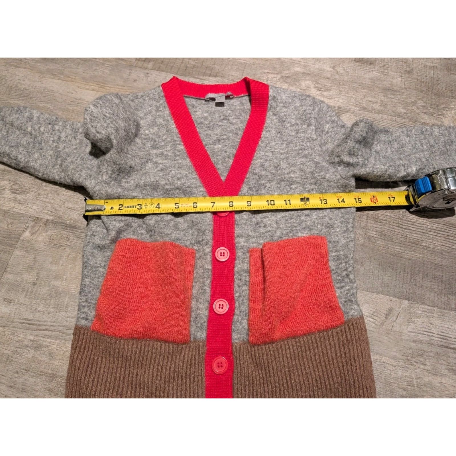 Cos COS Colorblock Wool Blend Cardigan Sweater Gray Women's XS Relaxed Fit Size XS / US 0-2 / IT 36-38 - 7 Thumbnail
