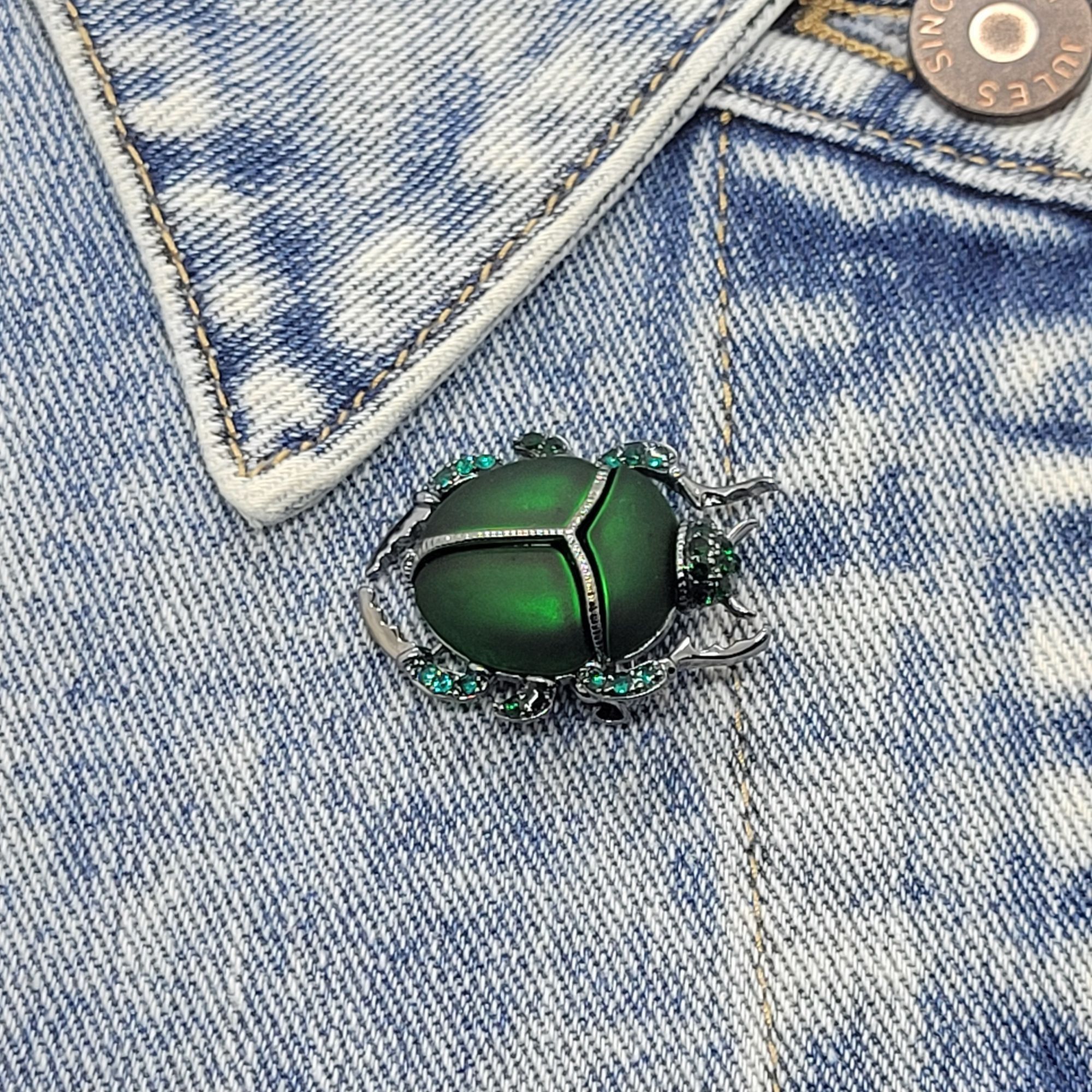Other Scarab Elegant Beetle Brooch Pin Green Rhinestones Insect Je Size ONE SIZE - 2 Thumbnail