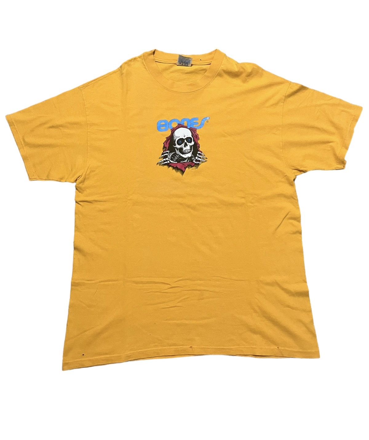 image of Vintage 90’S Powell Peralta Bones T-Shirt in Sun Yellow, Men's (Size XL)