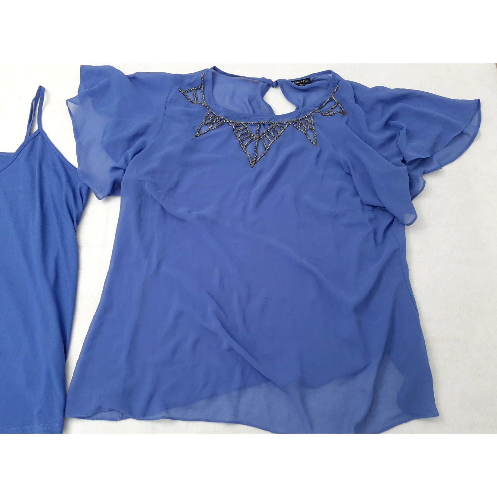 Vintage City Chic Women Blouse Shirt Beaded Blue Wrap Short Sleeve Boat Neck L Size L / US 10 / IT 46 - 2 Thumbnail