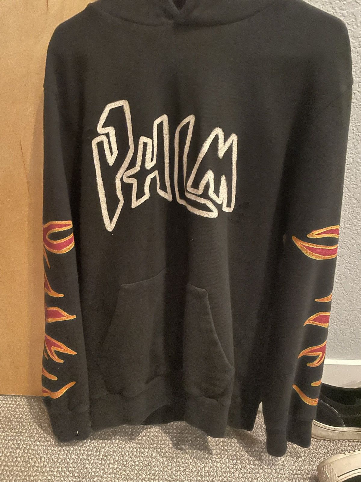 image of Palm Angels Flame Print Cotton Hoodie in Black, Men's (Size Large)