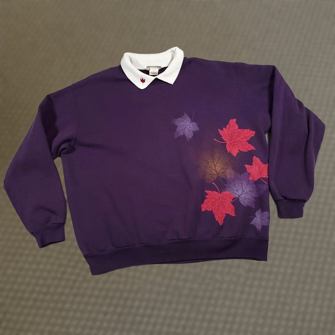 Vintage Day Breeze Sweater Womens XL Purple Embroidered Leaves Mock Collar Pullover Fall Size XL / US 12-14 / IT 48-50 - 1 Thumbnail