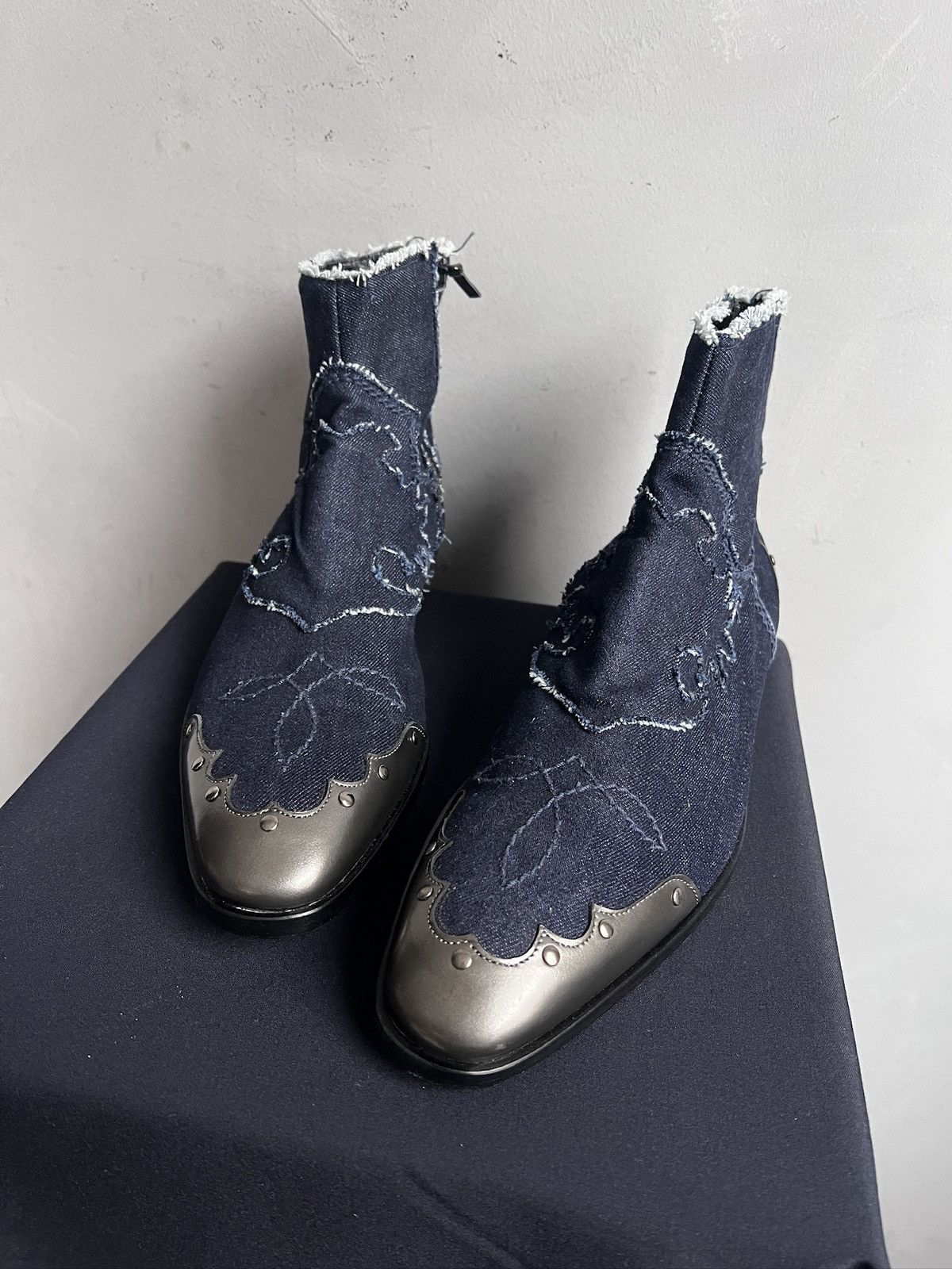 Western Rise Italy western style denim moto boots fashion style Size US 9 / EU 42 - 6 Thumbnail
