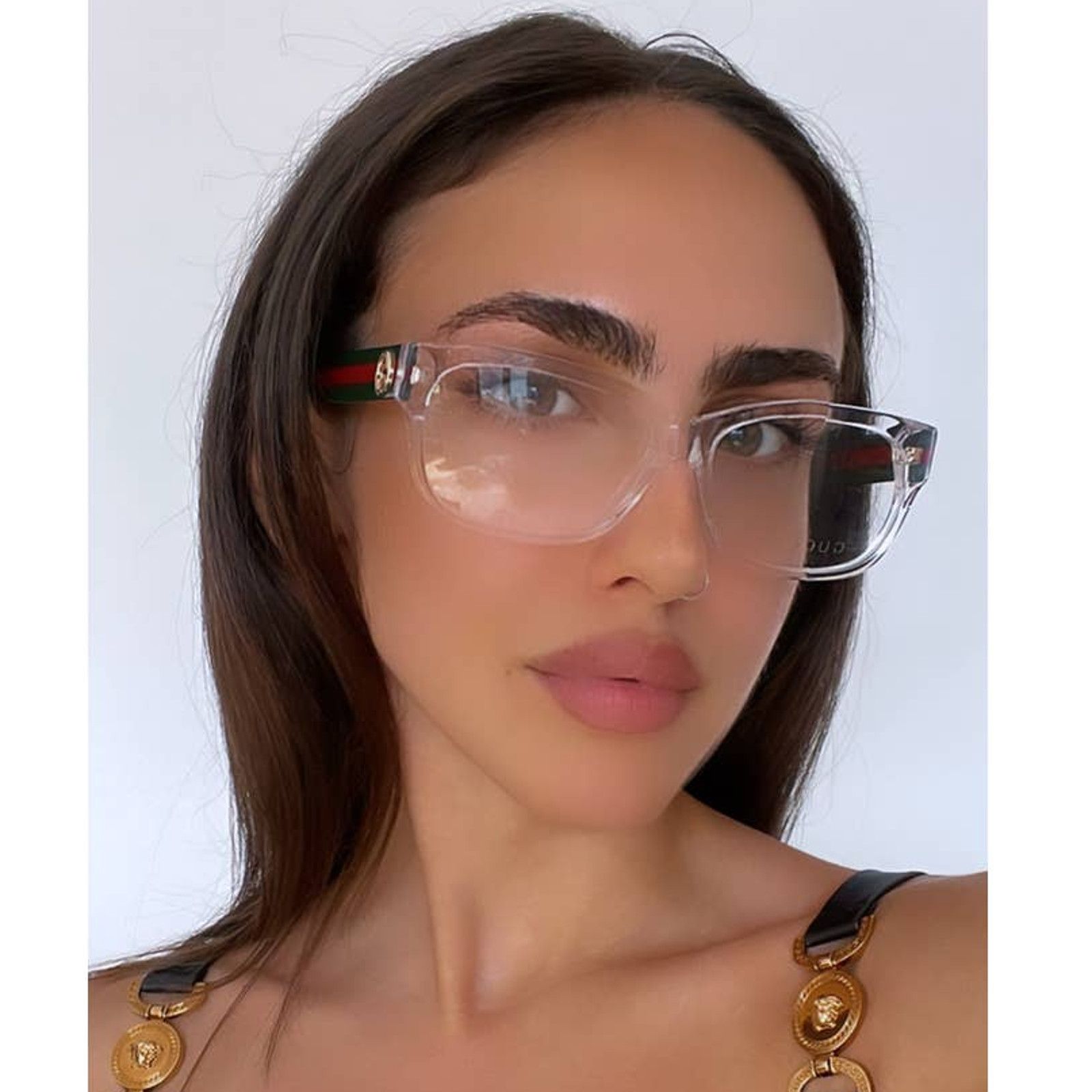 image of New Gucci Gg0278O Clear Striped Arm Eyeglasses Frames in Green, Women's