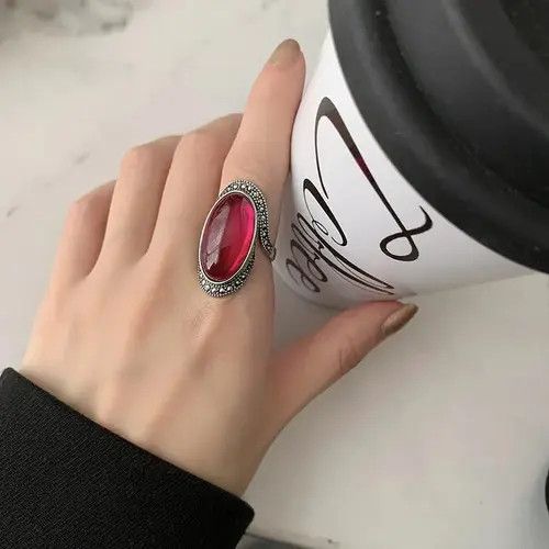 Other Vintage Red Garnet Stone Ring Size ONE SIZE - 3 Thumbnail