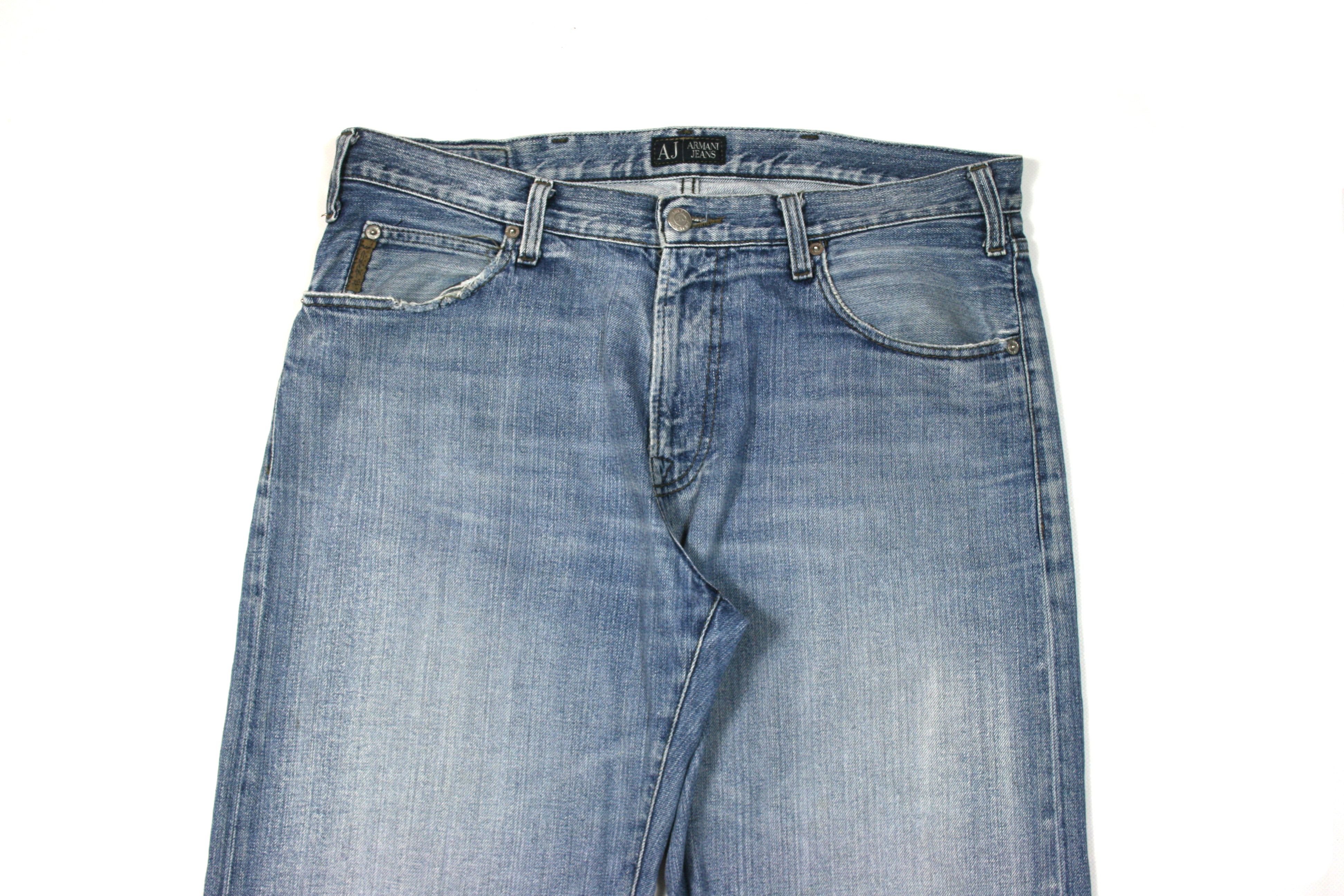 Armani 00S Metal Logo Y2K Wide Leg Indigo Jeans Vintage Size US 34 / EU 50 - 3 Thumbnail