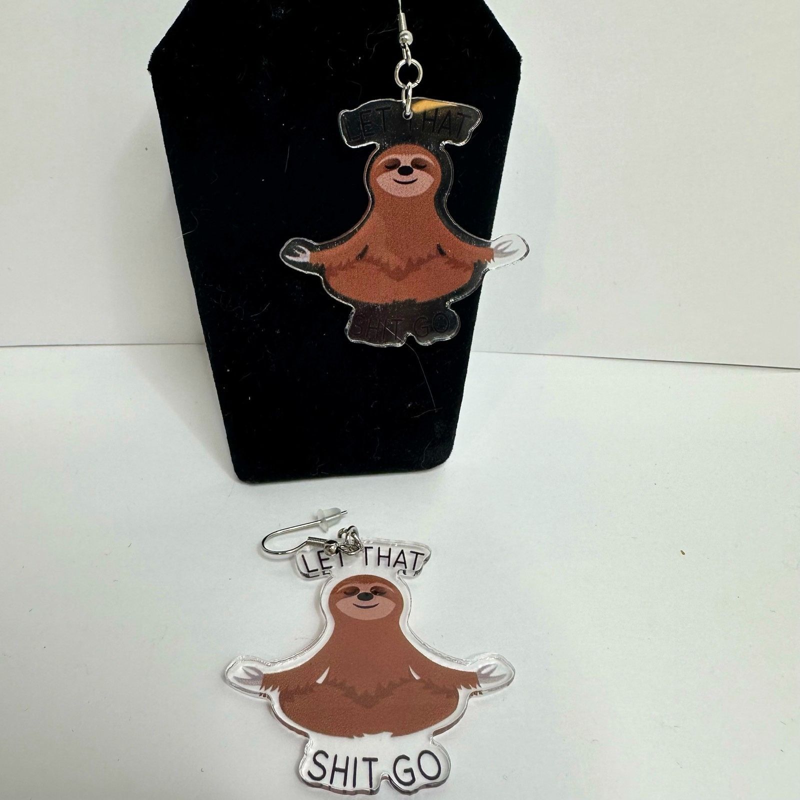 Other Sloth Meditating Earrings "Let That S**t Go" Funny Acrylic Size ONE SIZE - 1 Thumbnail