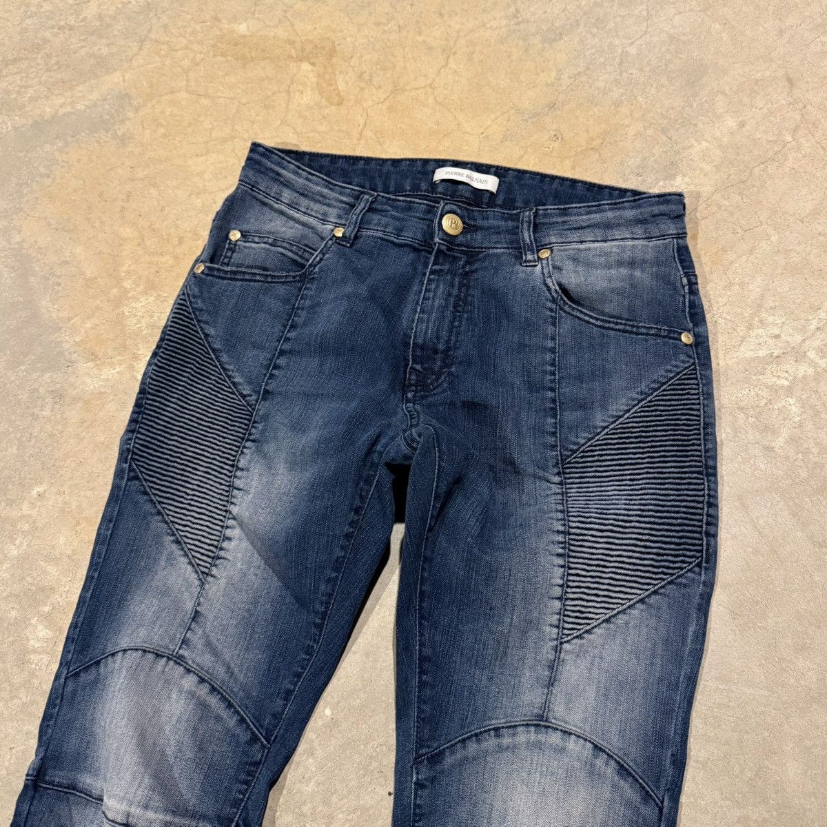 Pierre Balmain Pierre Balmain Paneled Moto Biker Slim Faded Denim Size US 30 / EU 46 - 4 Thumbnail