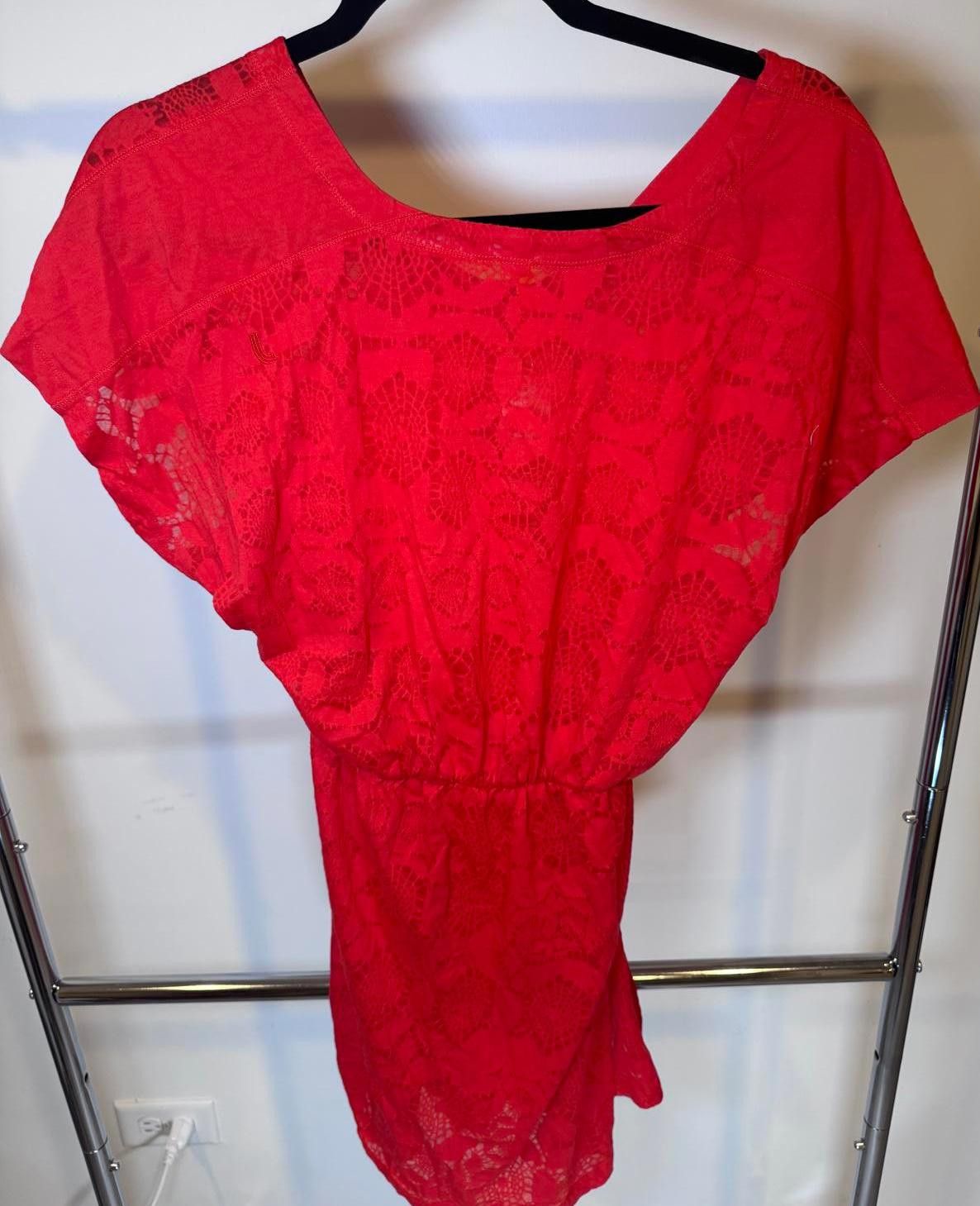 I Love Ugly Lace Overlay Swim Coverup by Lole’ Vibrant Red Size ONE SIZE - 2 Thumbnail