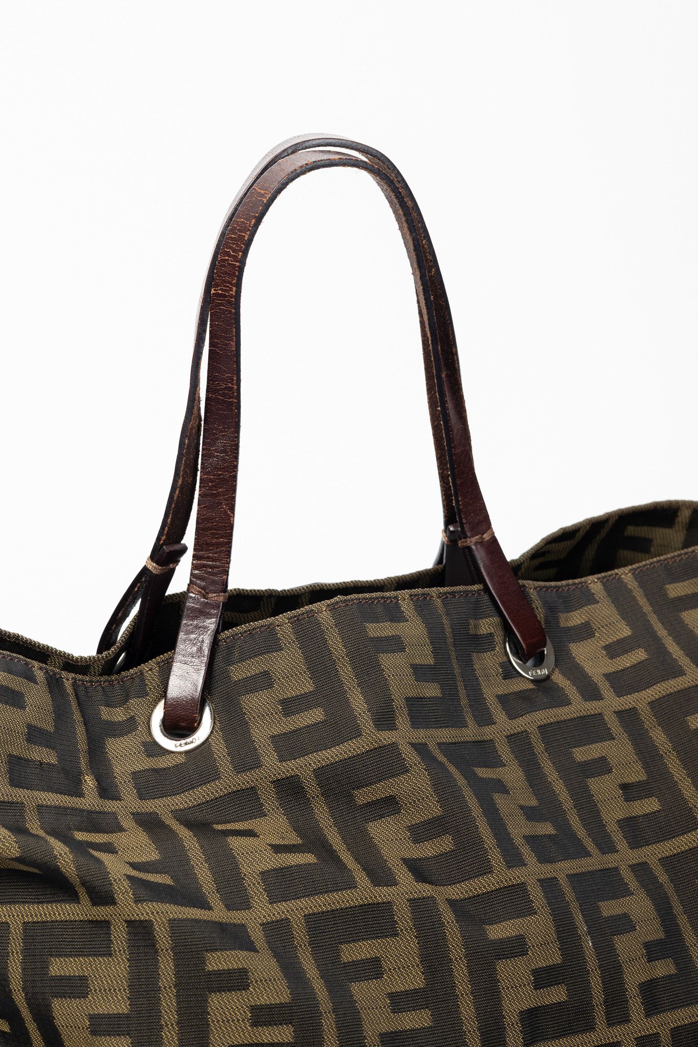Fendi Fendi Khaki Zucca Canvas Leather-Trim Tote Size ONE SIZE - 6 Thumbnail