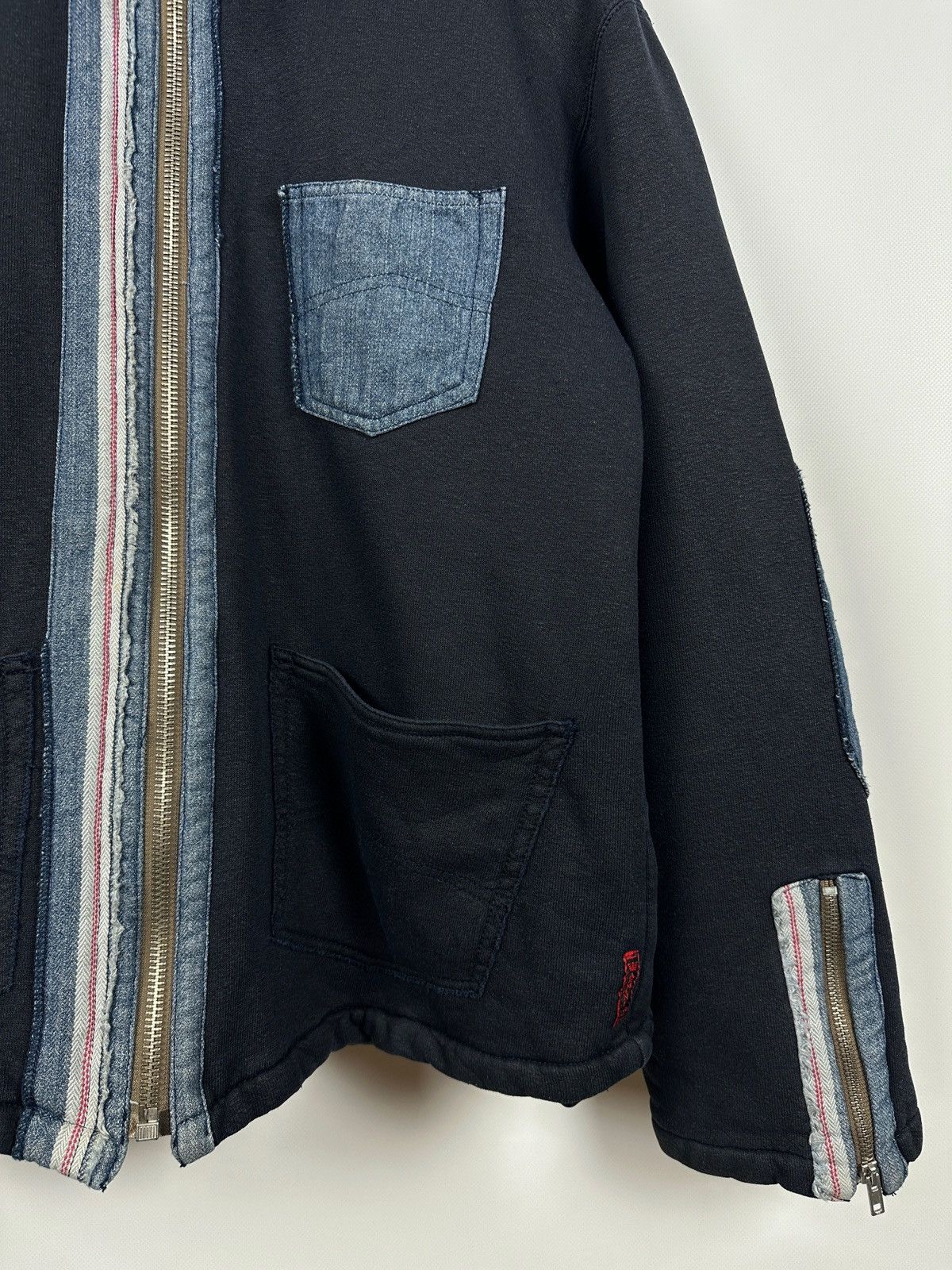 Armani 90s Vintage Armani Jeans Patchwork Hemp/Cotton Navy Jacket Size US XL / EU 56 / 4 - 10 Thumbnail