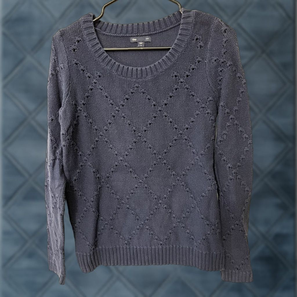 Gap GAP Women's Pullover Sweater Crew Neck Waffle Knit Medium Navy Blue Solid Kangaroo Pocket Regular Fit Size M Size M / US 6-8 / IT 42-44 - 1 Thumbnail