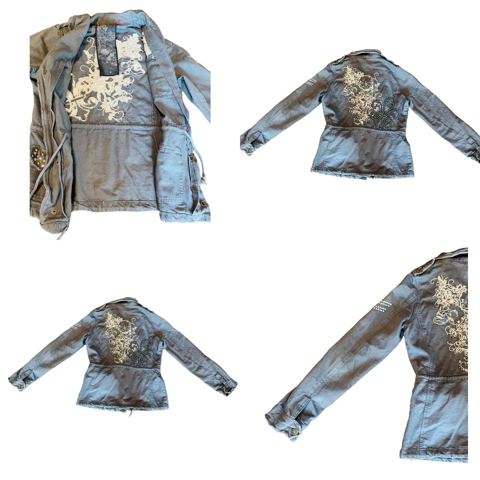 Miss Me Miss Me Women's Gray Distress Rhinestone Studded Jacket Sz Small Embroidered Size S / US 4 / IT 40 - 9 Thumbnail