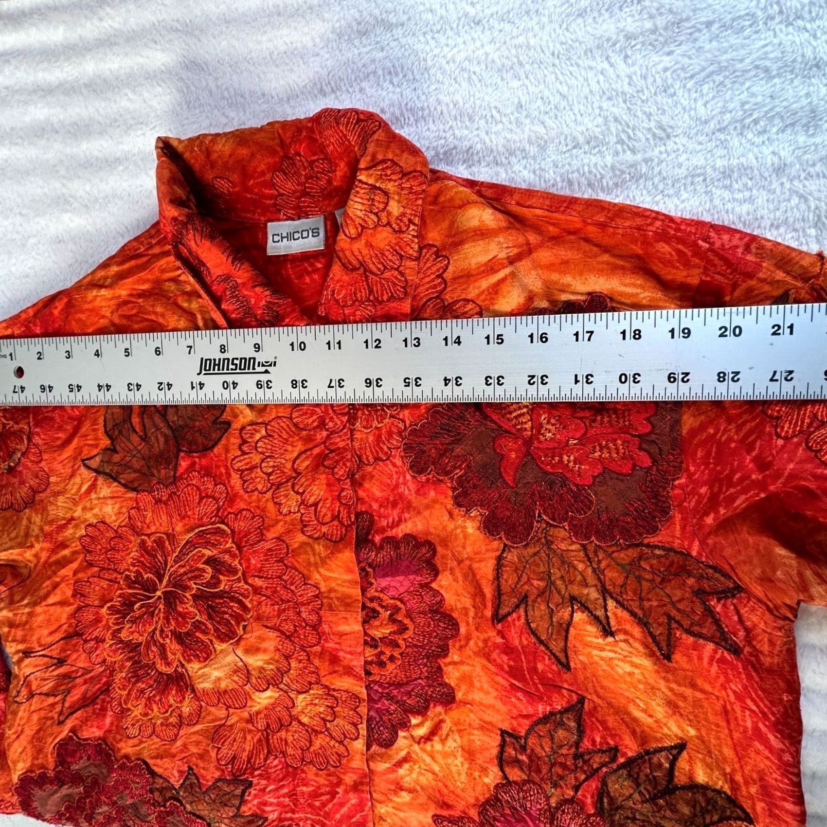 Vintage Chicos Womens Floral Embroidered Applique Jacket Size 2 Silk Red Orange Button Size XS / US 0-2 / IT 36-38 - 6 Thumbnail