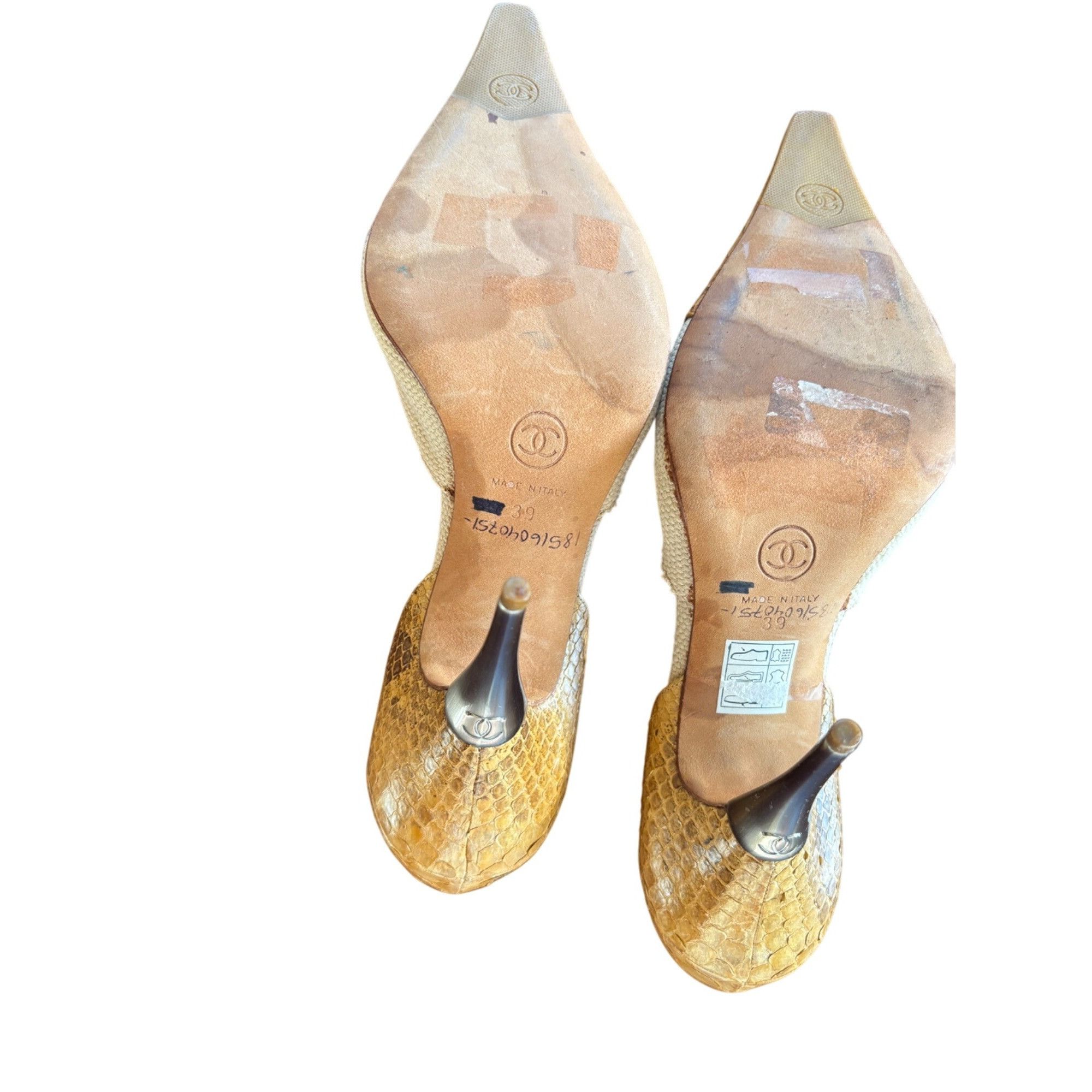 Chanel Chanel Womens DOrsay Pointed Toe Pumps Yellow/Beige Snake Pr Size US 9 / IT 39 - 9 Thumbnail
