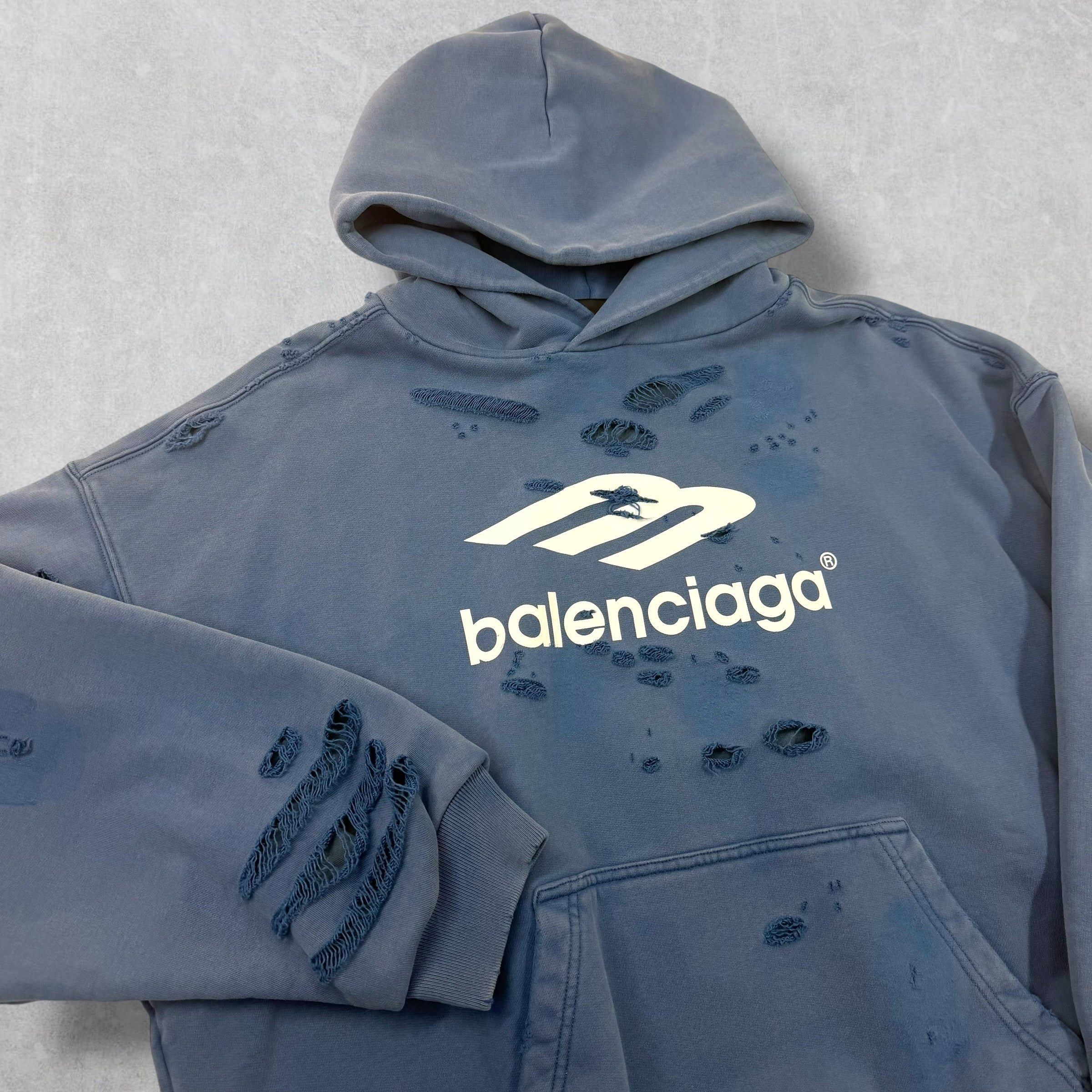 Balenciaga Balenciaga Washed Destruction Printed Logo Hoodie M Size US M / EU 48-50 / 2 - 3 Thumbnail