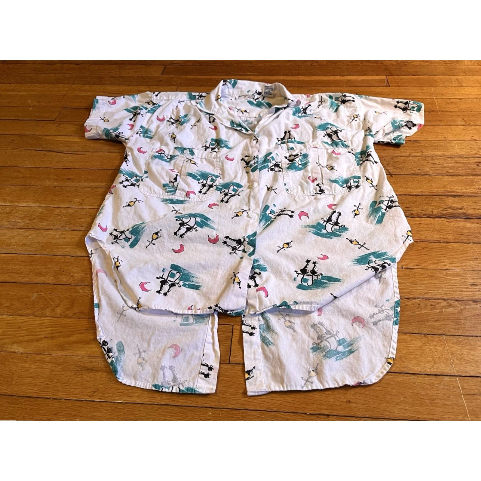 Vintage VINTAGE Jennifer Eden Moonlight Cats All Over Print High Low Hem Shirt Women’s M Size M / US 6-8 / IT 42-44 - 2 Thumbnail