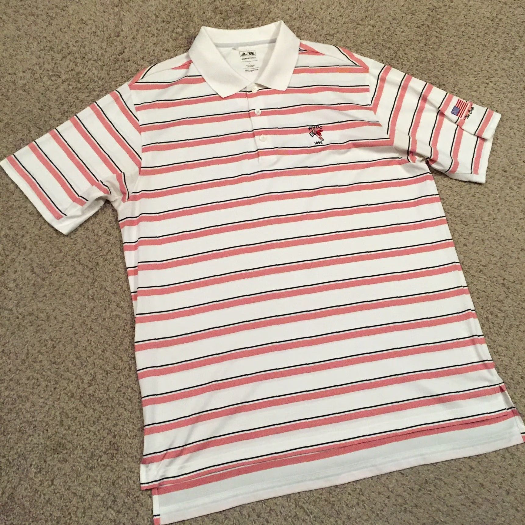 Adidas Adidas Polo Shirt Mens Large Red Striped Short Sleeve Climacool Polo Shirt L Red Mens Size US L / EU 52-54 / 3 - 6 Thumbnail