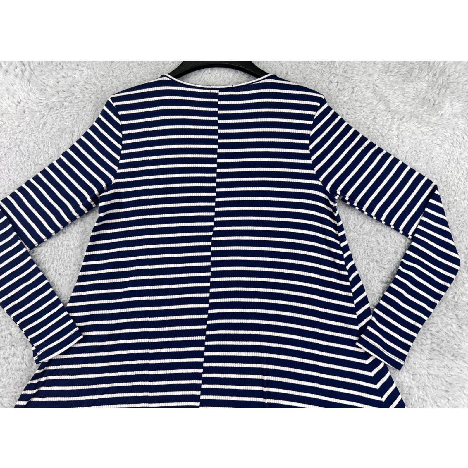 Vintage LA made Dress Womens M Blue White Striped Long Sleeve Round Neck Pullover Knit Polyester Mini Vintage No Size M / US 6-8 / IT 42-44 - 7 Thumbnail