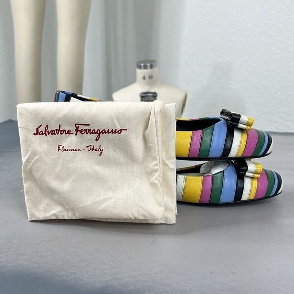 Salvatore Ferragamo Salvatore Ferragamo Varina Rainbow Stripe Flats Bow Logo Size US 8 / IT 38 - 10 Thumbnail