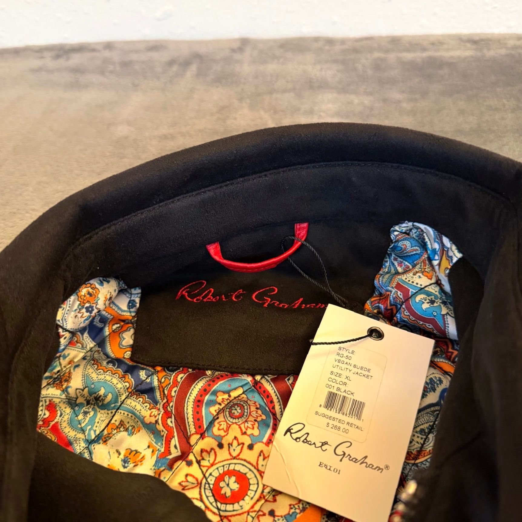 Robert Graham VINTAGE Robert Graham RG-50 Vegan Suede Utility Jacket Black Paisley Lining Mens XL NWT Size US XL / EU 56 / 4 - 5 Thumbnail