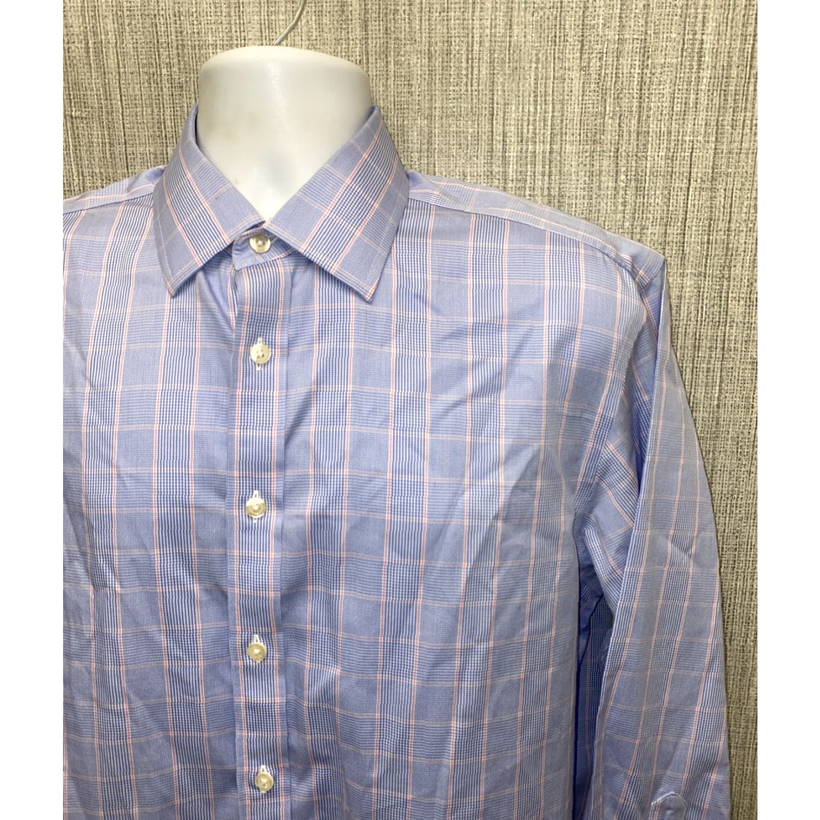 Charles Tyrwhitt Charles Tyrwhitt Mens Dress Shirt Blue Checkered Long Sleeve 16 Large Button-Down Collar Regular 100% Cotton Size 42R - 2 Thumbnail