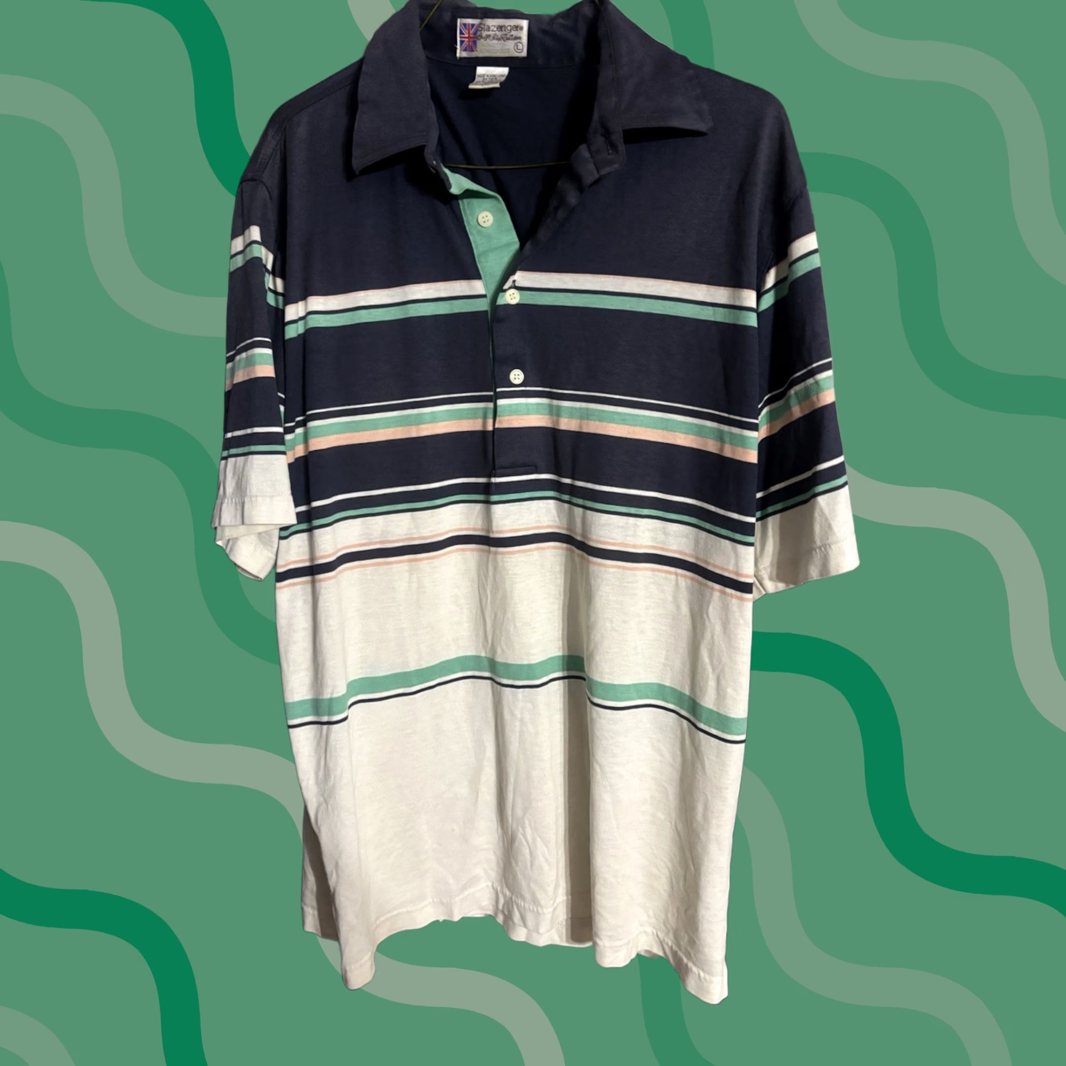 Vintage VINTAGE Surf Shirt Polo Short Sleeve Striped Blue Cotton Polyblend Mens L Pocket Button Polo Shirt Size US L / EU 52-54 / 3 - 1 Thumbnail