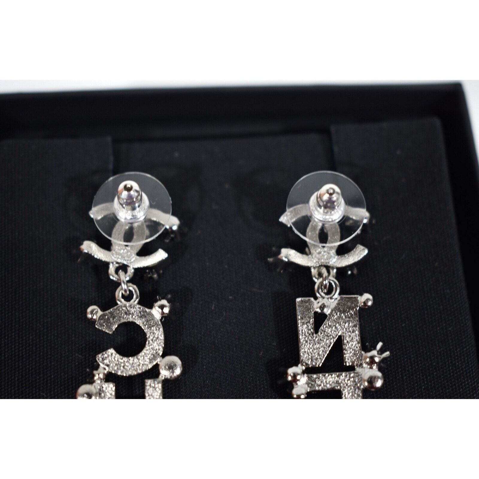 Chanel Chanel Silver Crystal Letter Statement Stud Drop Earrings Size ONE SIZE - 12 Thumbnail