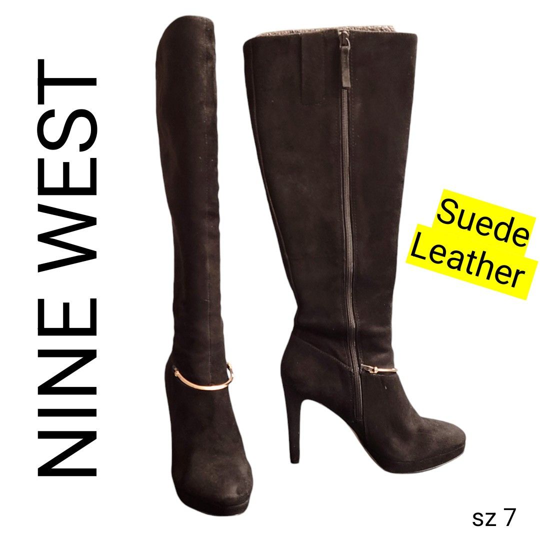 Nine West Nine West Black Suede Leather Tall Heeled Boots Size US 7 / IT 37 - 1 Thumbnail