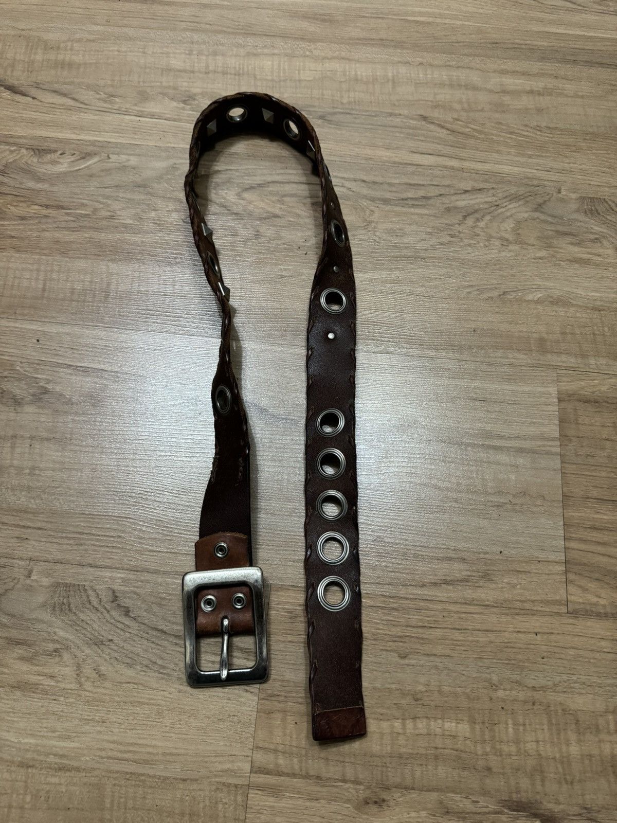 image of Vintage Studed Punk Leather Belt in Brown, Men's
