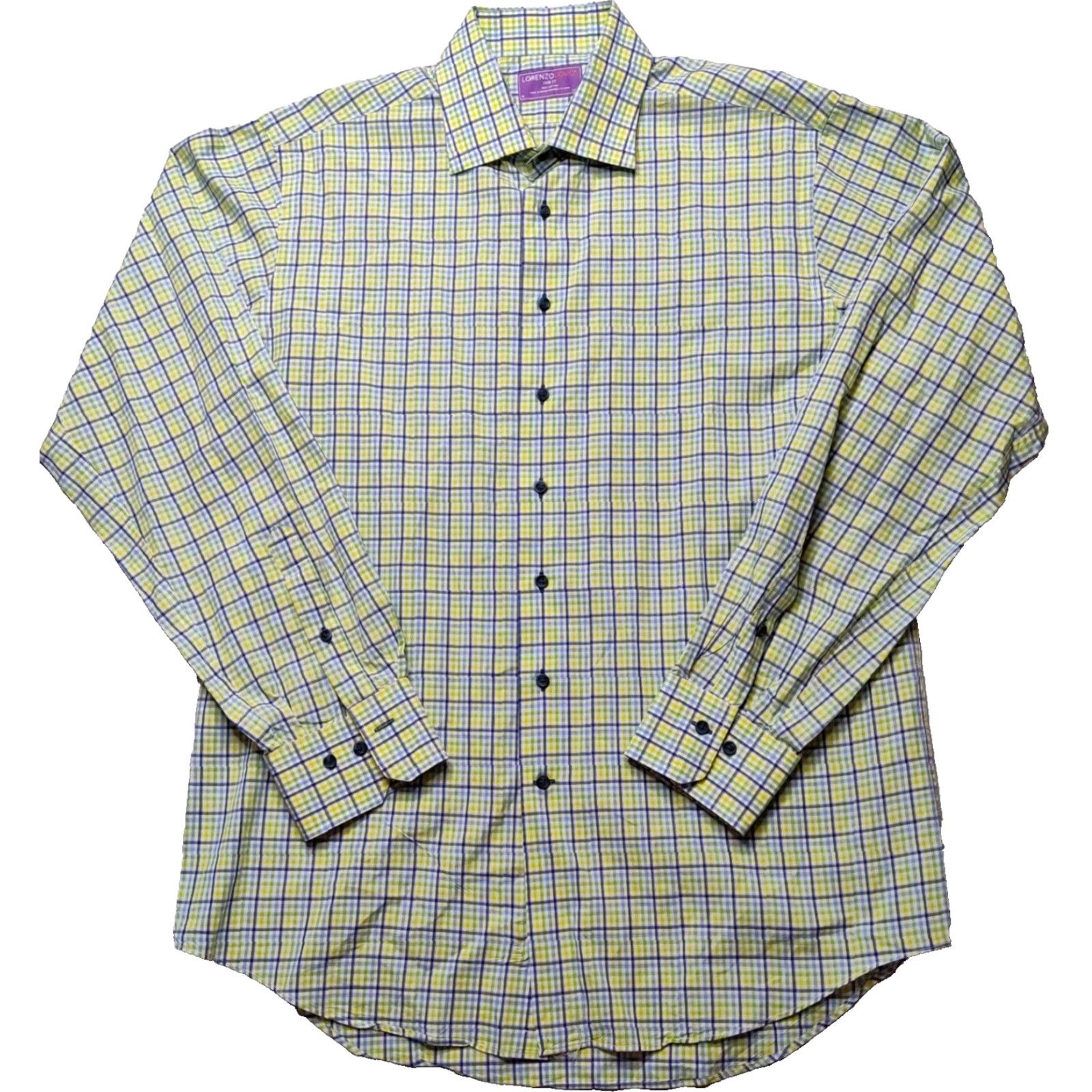 Lorenzo Uomo LORENZO UOMO Men 16 (34/35) Trim Fit Blue Green Yellow Plaid Cotton Shirt EUC Size US L / EU 52-54 / 3 - 2 Thumbnail