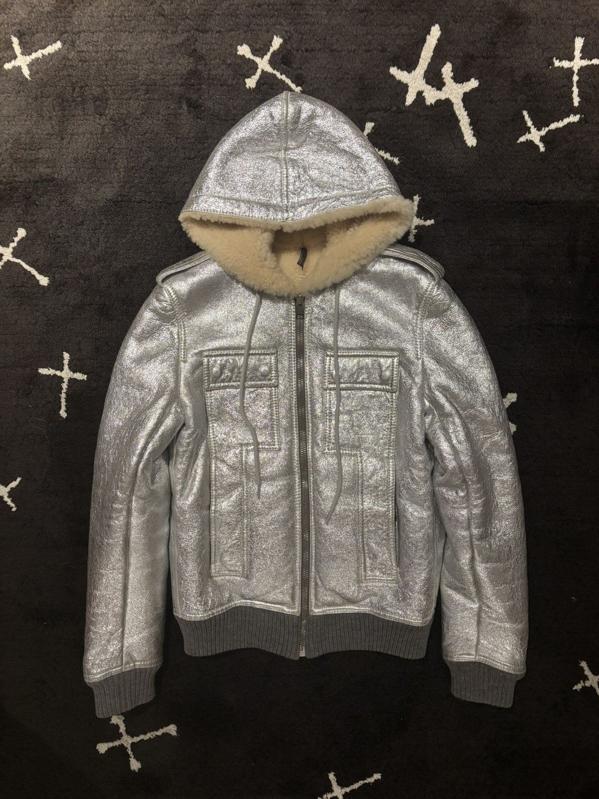 Dior AW07 Dior Homme Silver Glitter Shearling Jacket Size US M / EU 48-50 / 2 - 1 Thumbnail