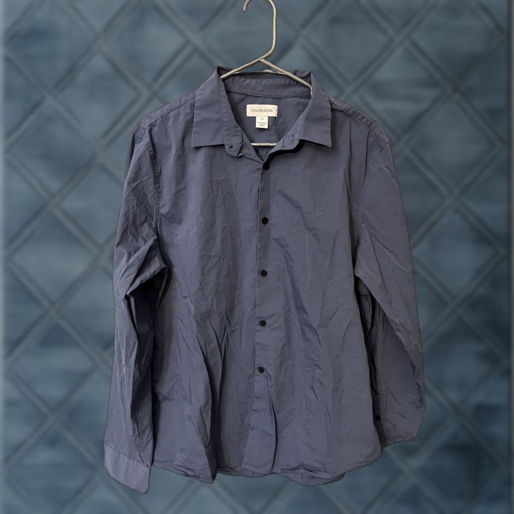 Calvin Klein Calvin Klein Shirt Men Button Dress Shirt Reg Fit Large Blue Solid Size 42R - 1 Thumbnail