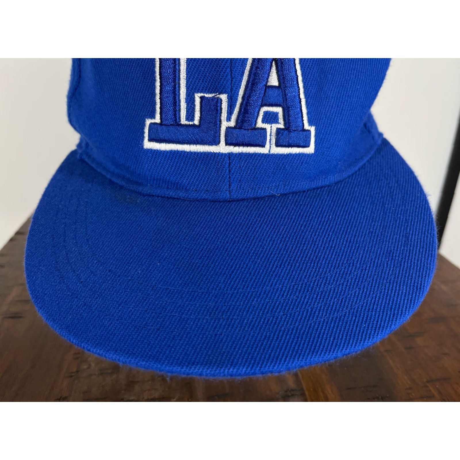 Vintage XP Cap Hat Fitted Adult Medium Blue LA Letters 100% Acrylic Twill Embroidered Cap Mens Style Baseball Cap Varsity LA 90s Theme Size ONE SIZE - 3 Thumbnail