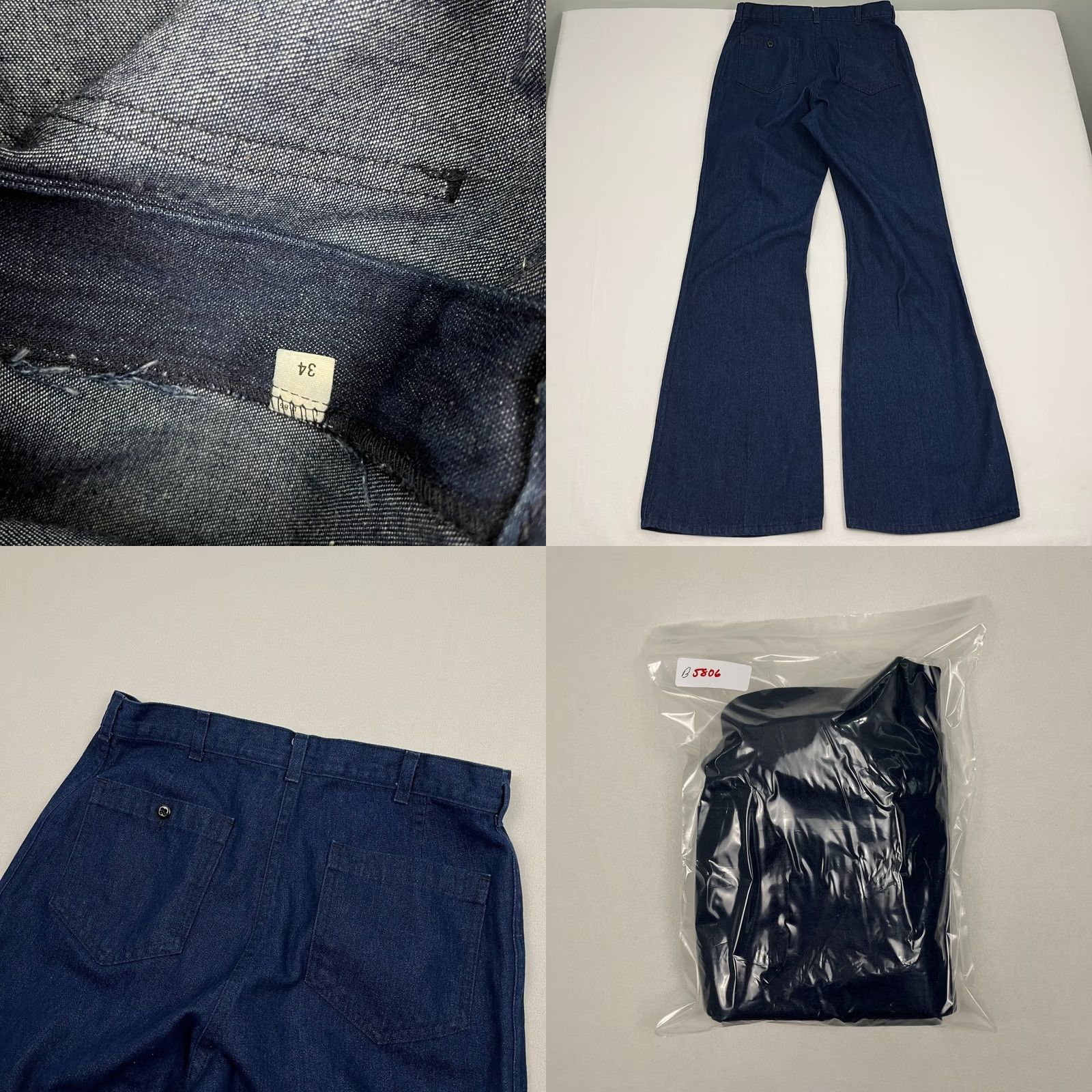 Bell VINTAGE Navdungarees Jeans Mens 32x34 Denim Blue 80s Flared Bell Utility Trousers US Navy Baggy Size US 32 / EU 48 - 8 Thumbnail