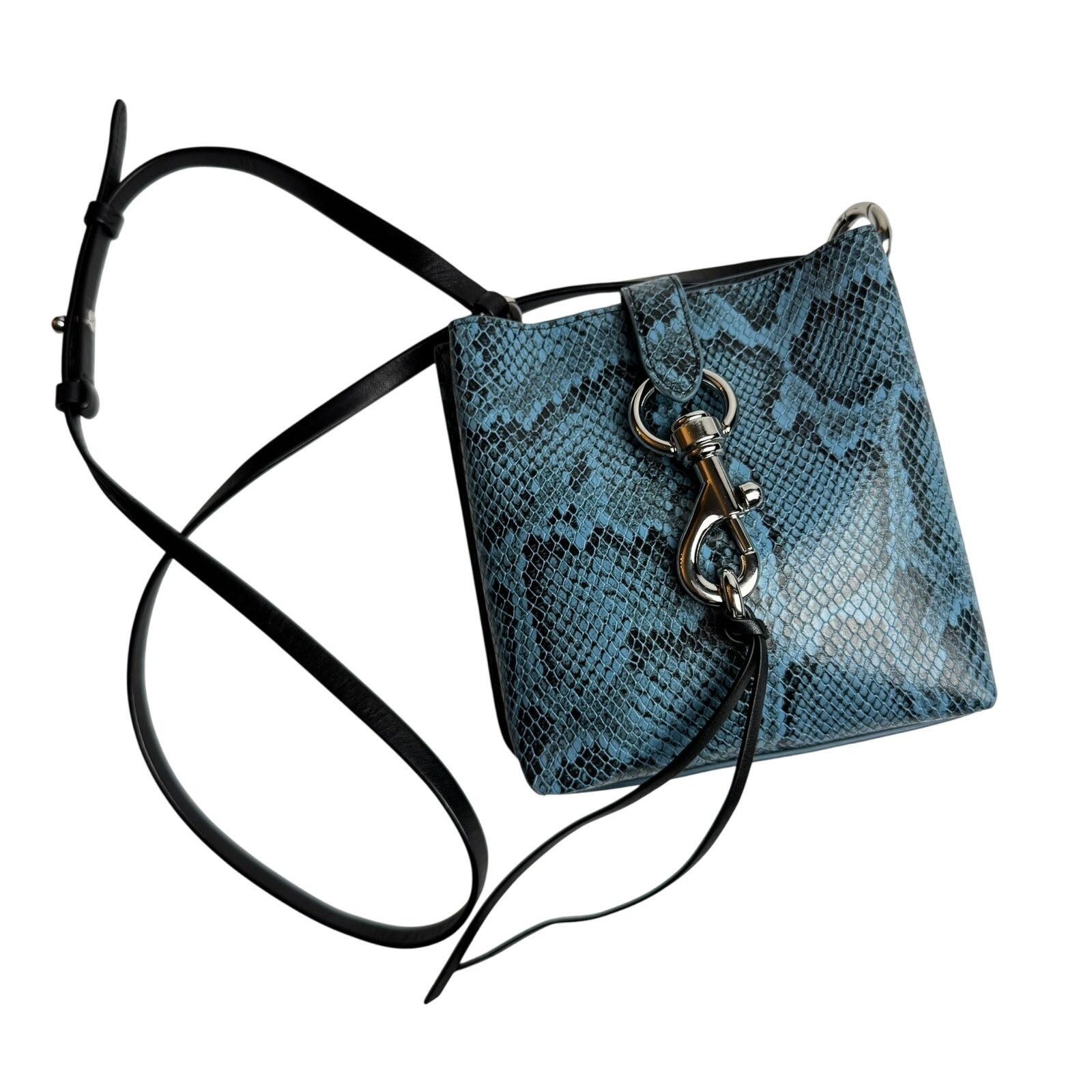 Rebecca Minkoff 248 Megan Mini Blue Python Leather Feed Bag, Women's