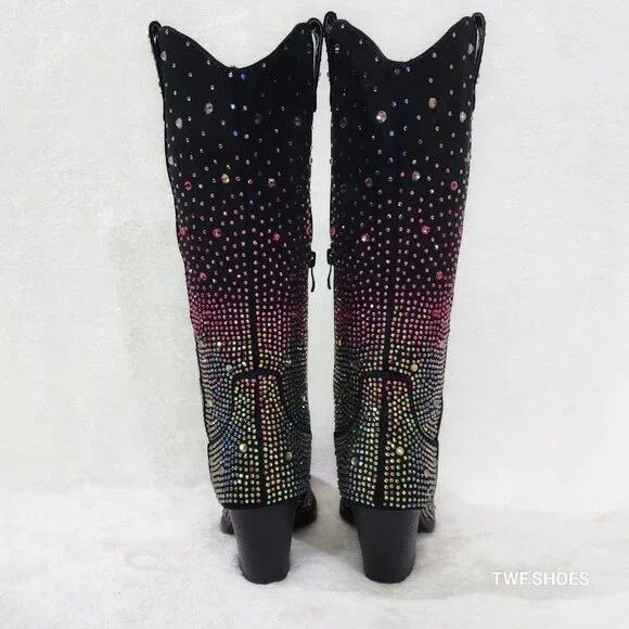Other Glamour Cowboy Multi Color Ombre Rhinestone Cowgirl Boots Size US 10 / IT 40 - 6 Thumbnail